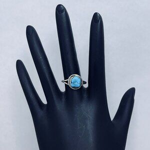 Silver Tone And Faux Turquois Statement Ring (R366)